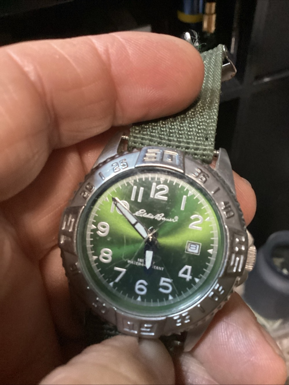 Eddie Bauer Green Dial Field Watch with Green Fabric Strap